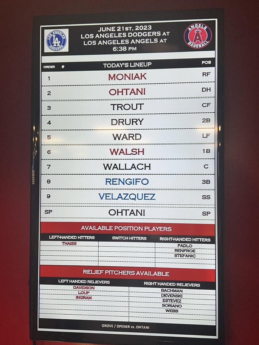 Lineup as the Halos hope to split the series. Moniak is leading off in RF.