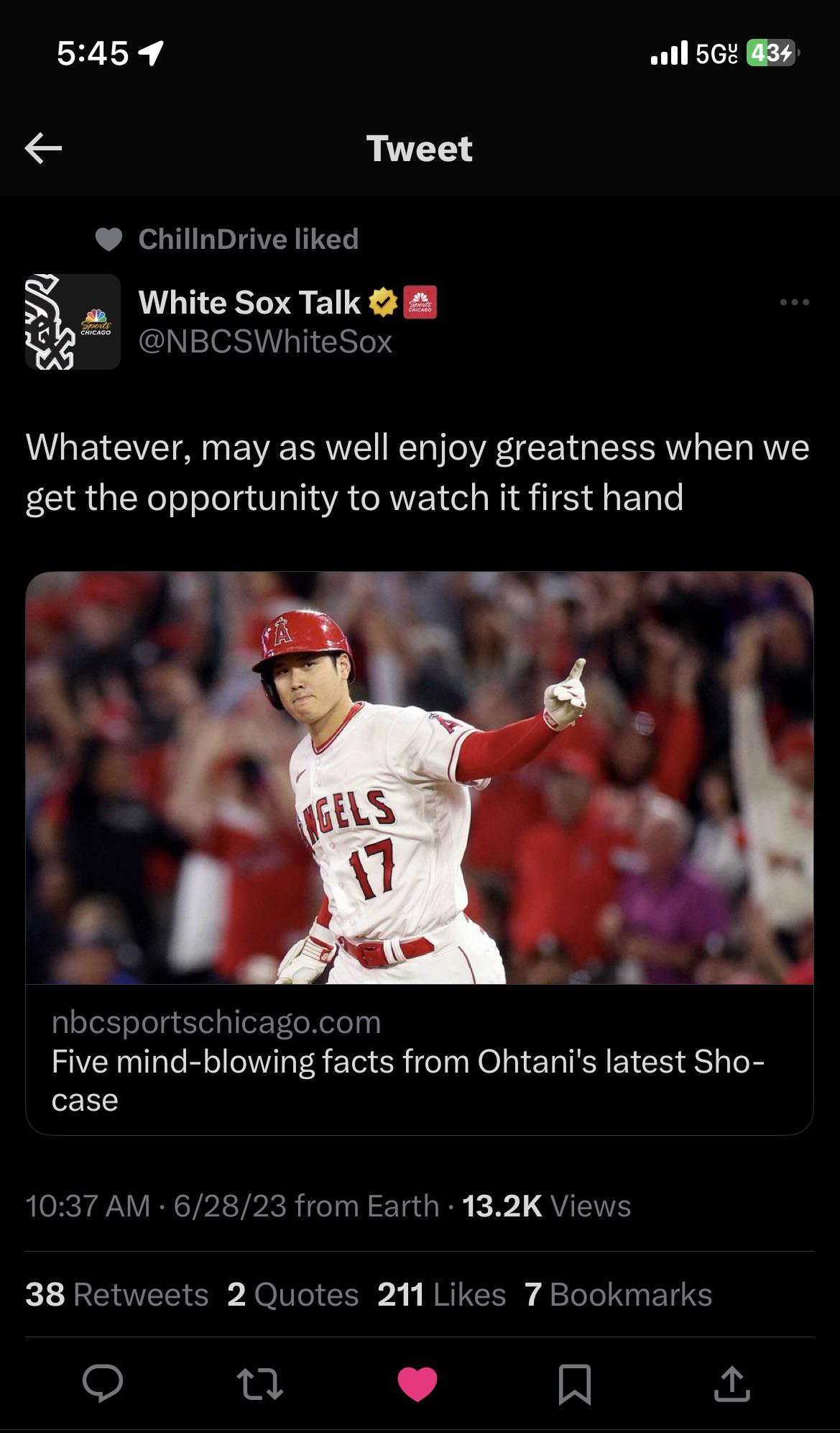 The White Sox Talk of the Chicago White Sox of the Los Angeles Angels of Anaheim twitter post