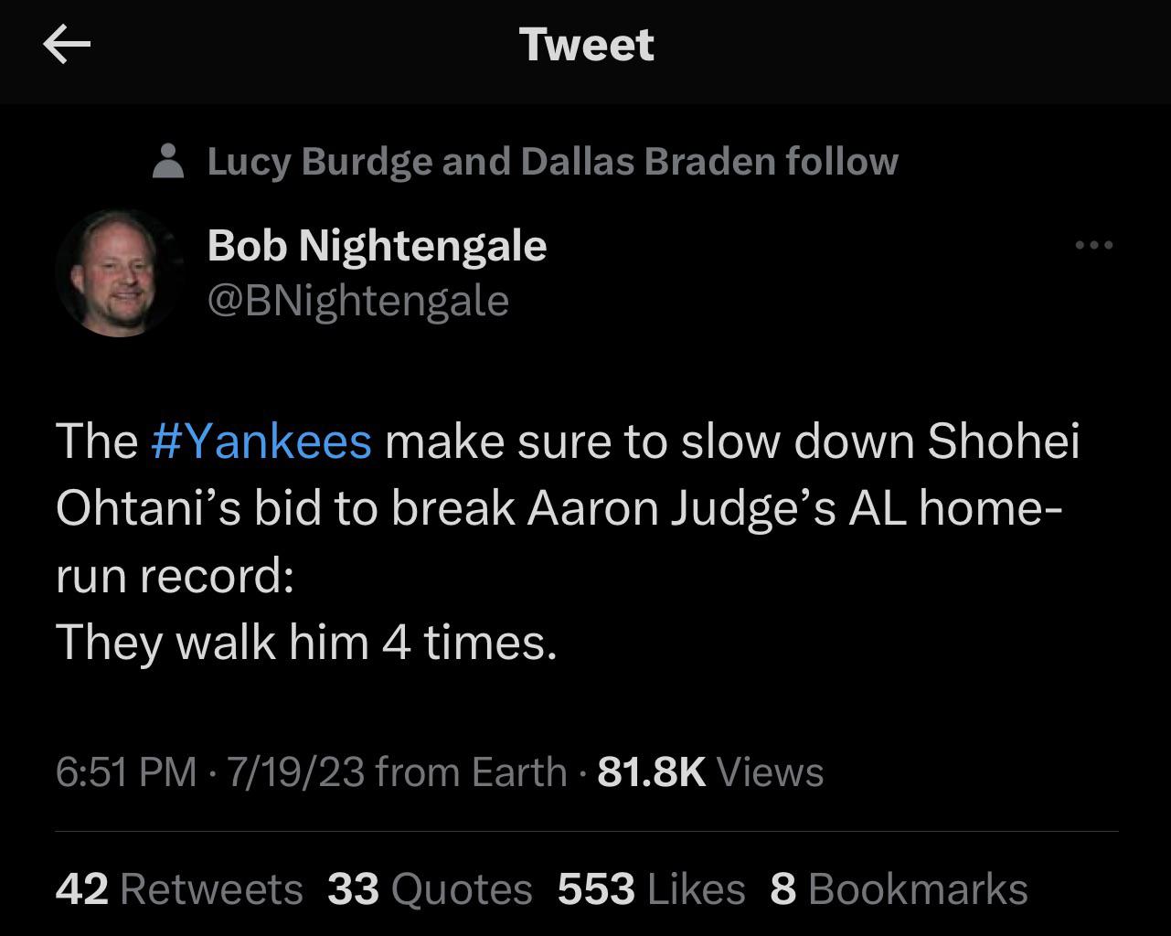 Boob Nightengale throws shade at the Yankees