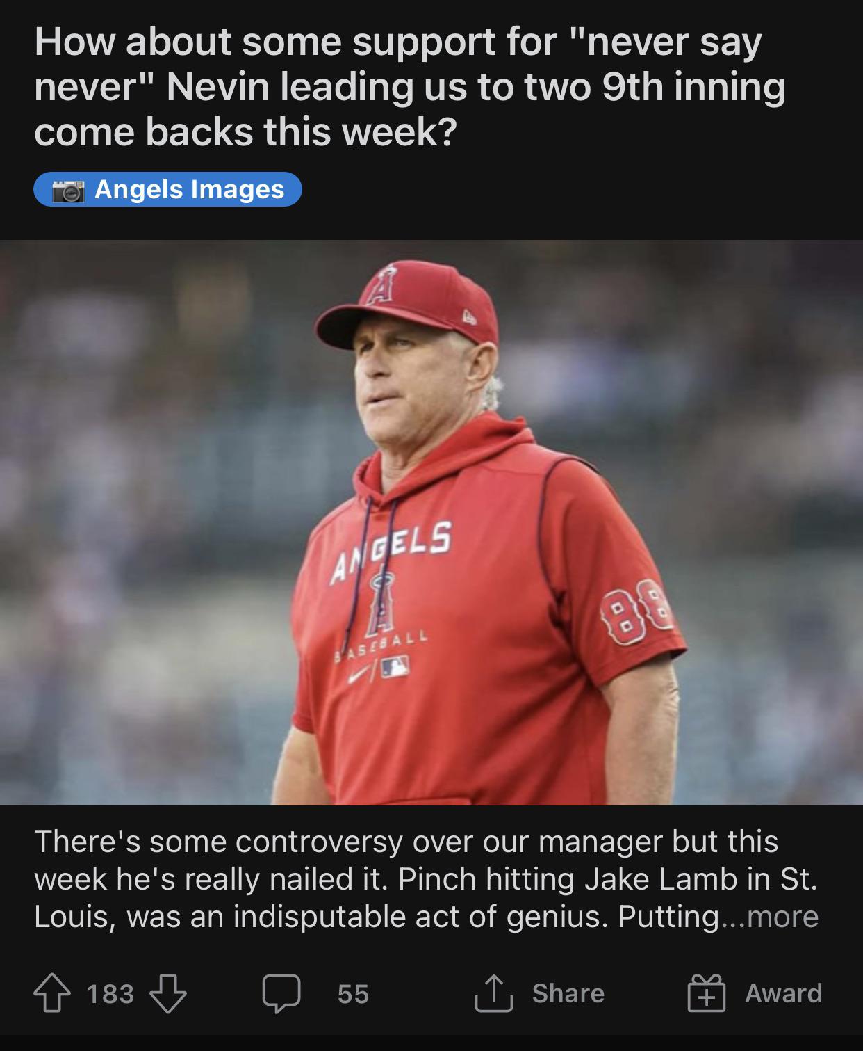 The Angels have a 28-34 record, or a .452 record, since this post