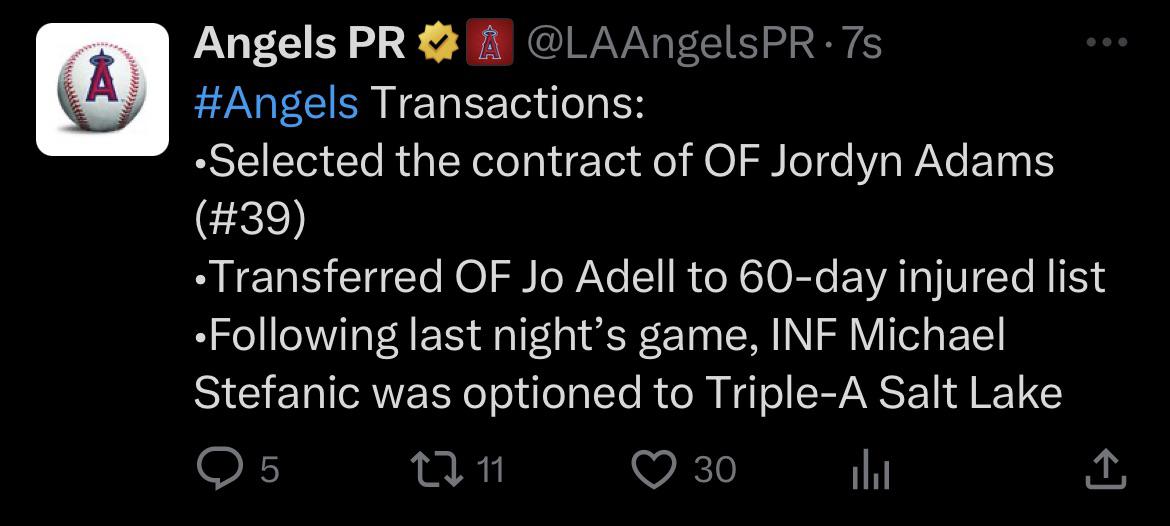 Jordyn Adams to the bigs. Jo Adell to the IL.