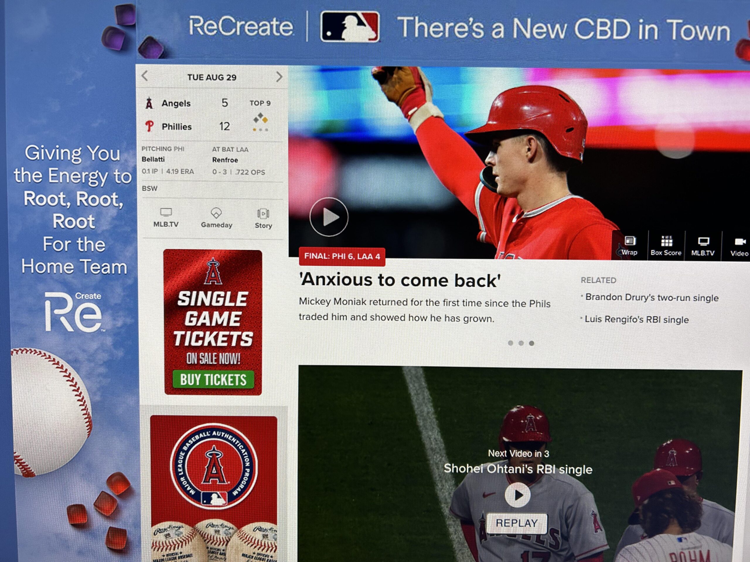 Advertising on Angels website today