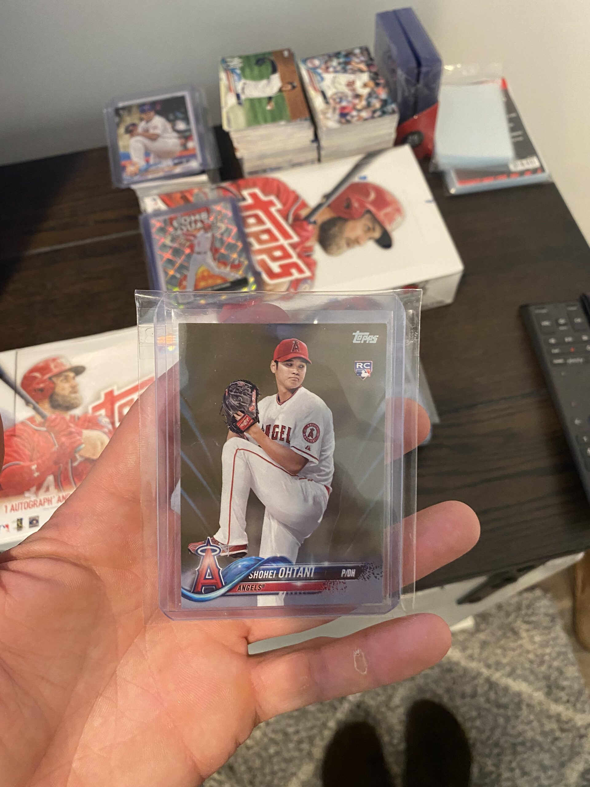 Just pulled a crazy card from a 2018 Topps series two jumbo box! Rookie othani gold!! Let’s go!!