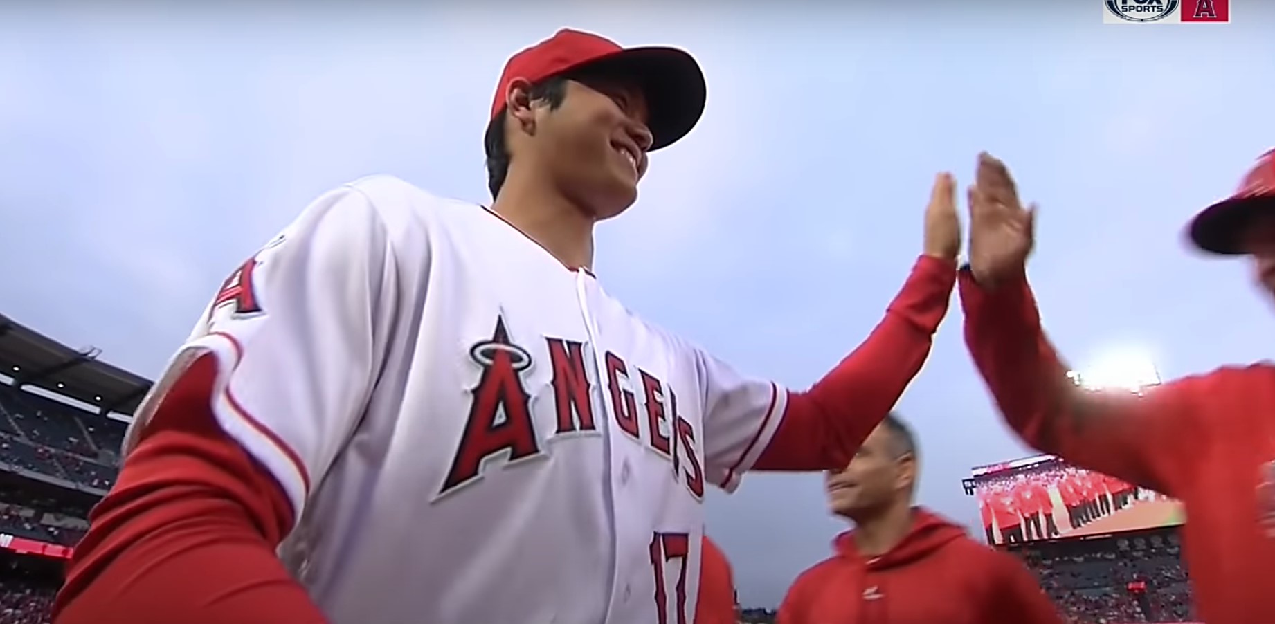 Home Opener — April 2, 2018. Shohei is introduced for the first time at the Big A, right after Nolan Fontana and before Chris Young. Happy and high-fiving everyone, he would make his home debut in the lineup the next night, hitting his first MLB HR. Appreciate all you’ve done, Ace. Please get well