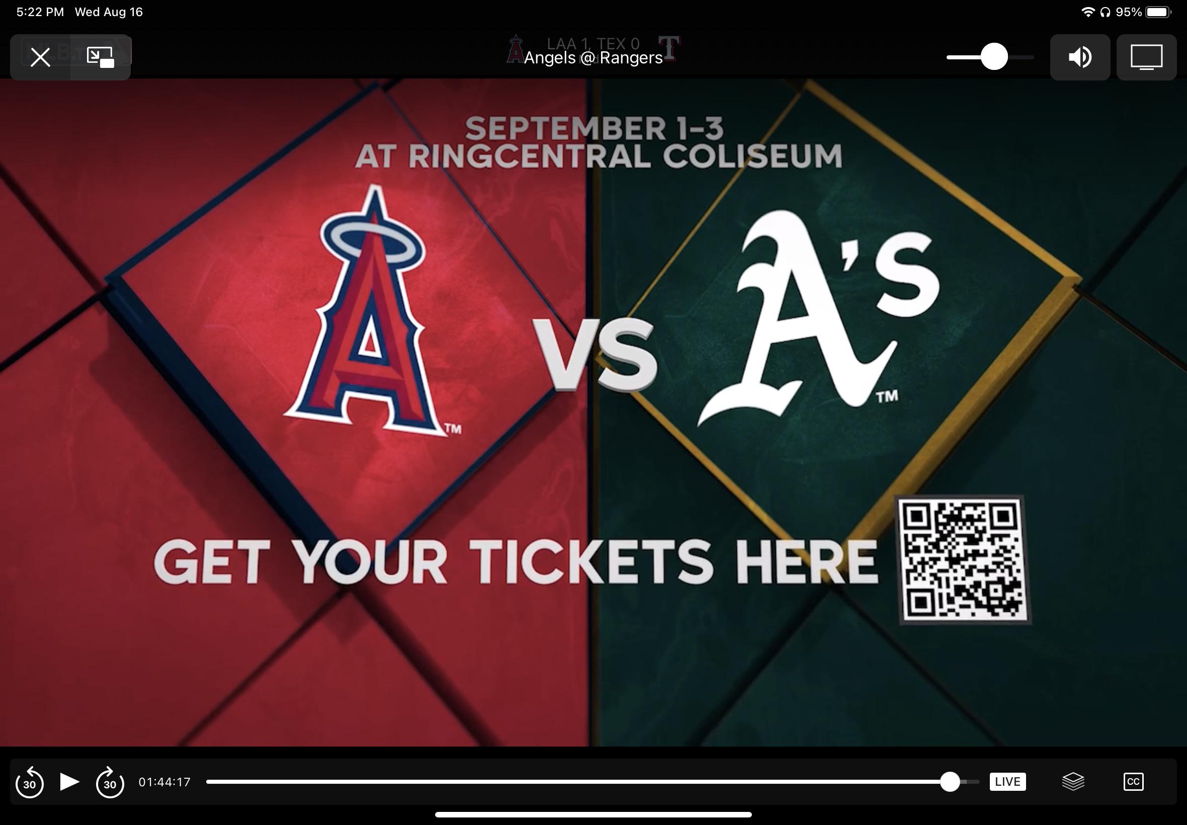 Ad for road game tickets on MLB.TV feed. WTH?