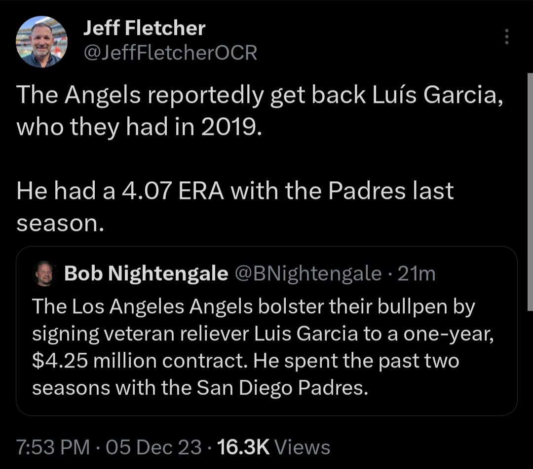 Luís Garcia returns to the Angels