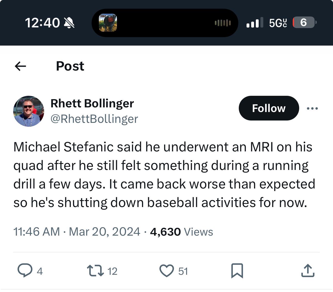 Stefanic out for a while