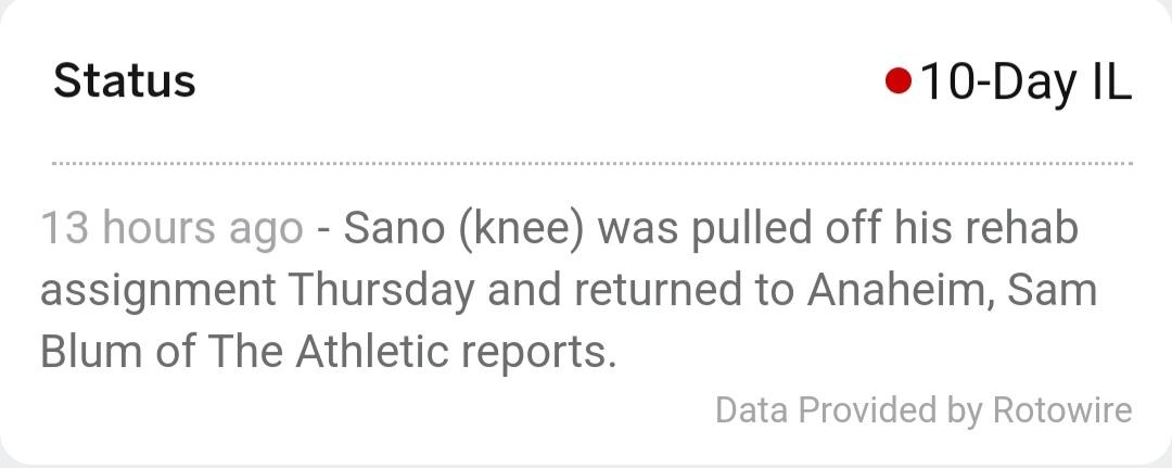 Sano reportedly back in Anaheim.