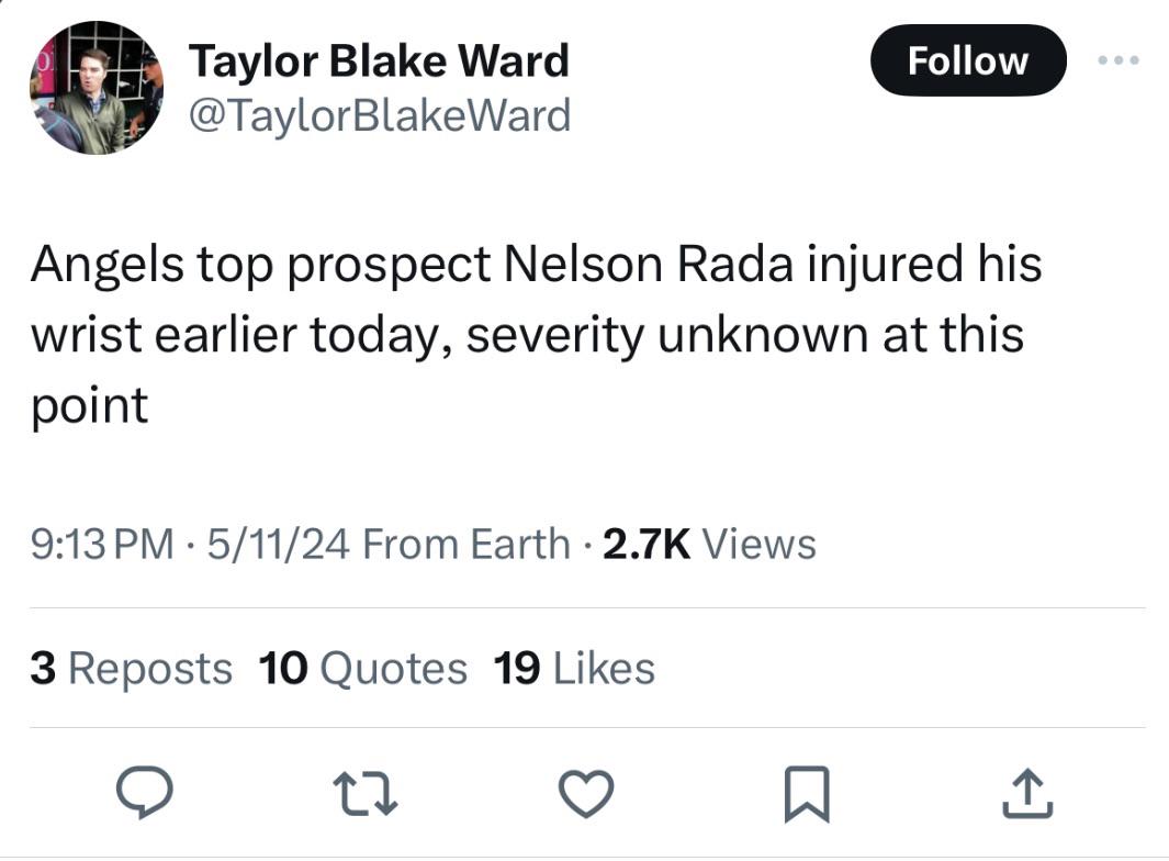 Nelson Rada Wrist Injury