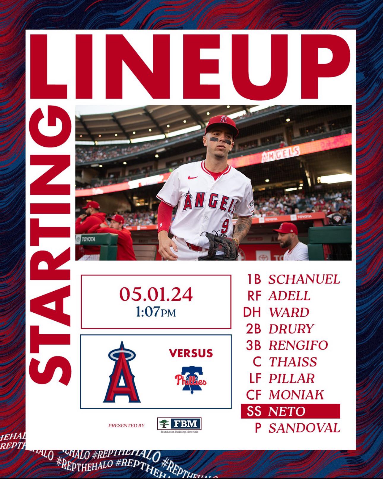 Another late lineup Ward @ DH, Thaiss @ C, and Pillar making his Angels debut @ LF