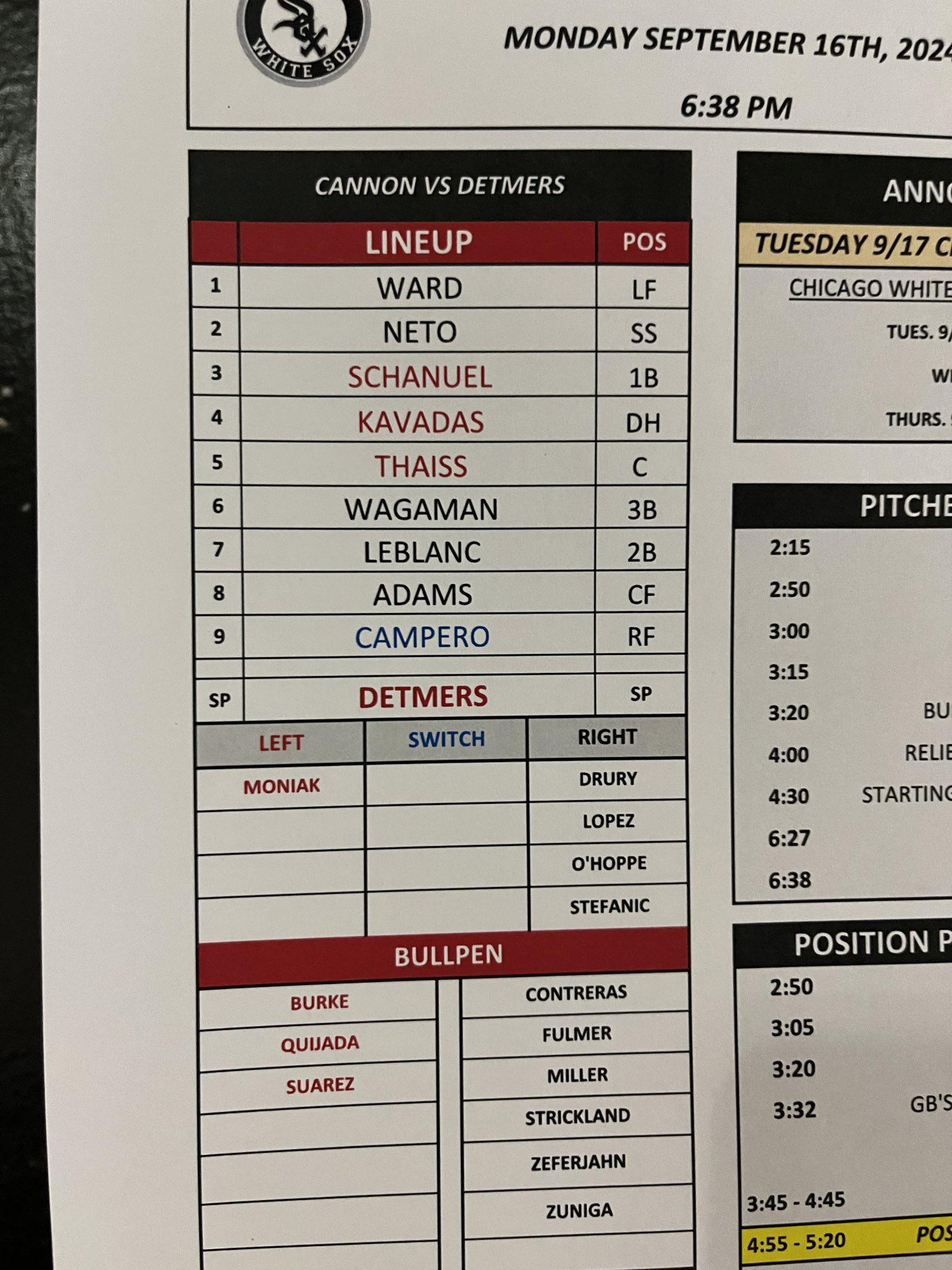 Angels lineup 9/16