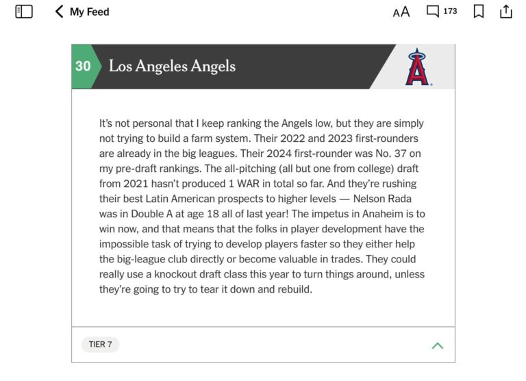 Angels Farm System Ranked Last by Keith Law of The Atlantic