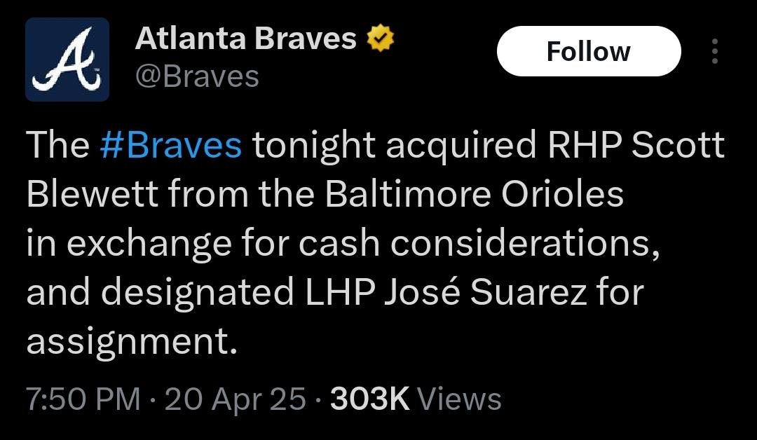 Jose Suarez has been DFA’d by the braves