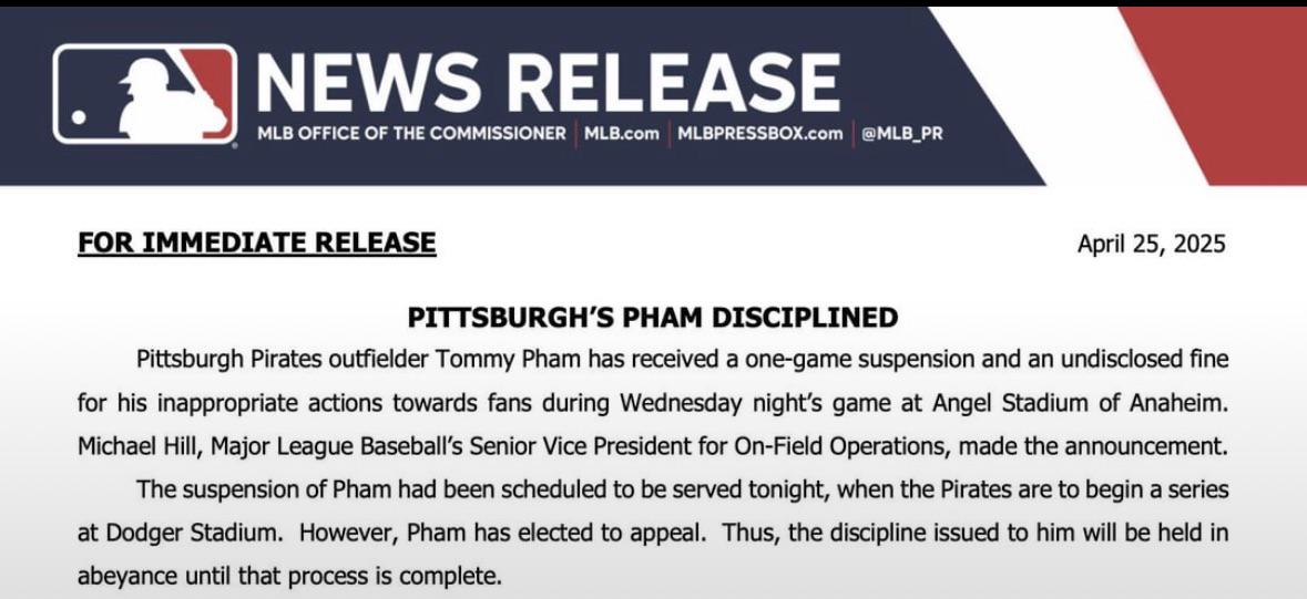 Tommy Pham suspended for not abiding by the Hingle McCringleberry rule