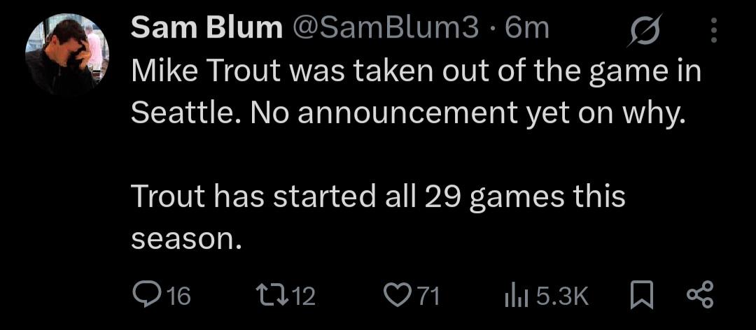 So it begins… Trout exits the game early with an apparent injury