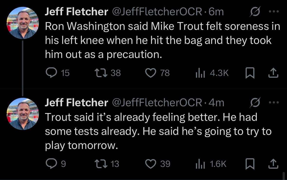 Jeff Fletcher tweet on Trout post game