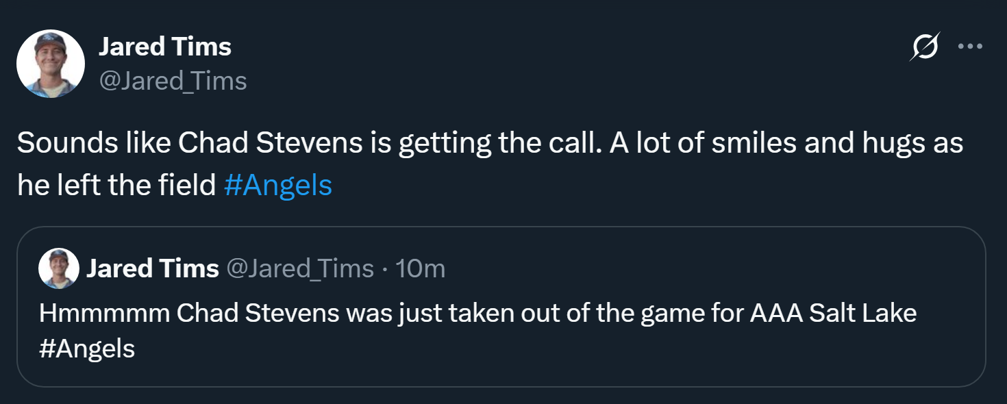 Looks like Chad Stevens is coming up to the majors