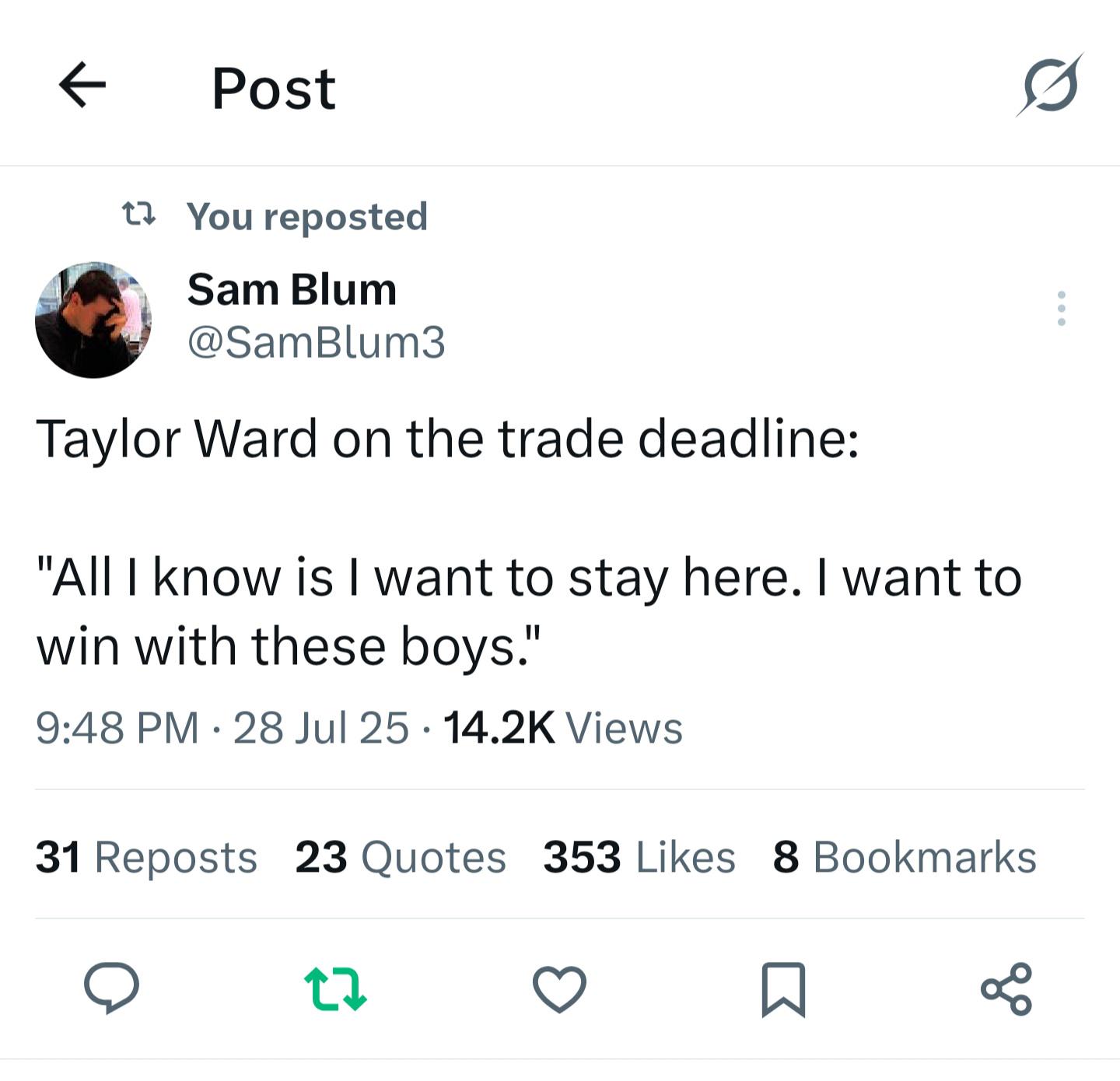 Taylor Ward wants to stay with the Halos