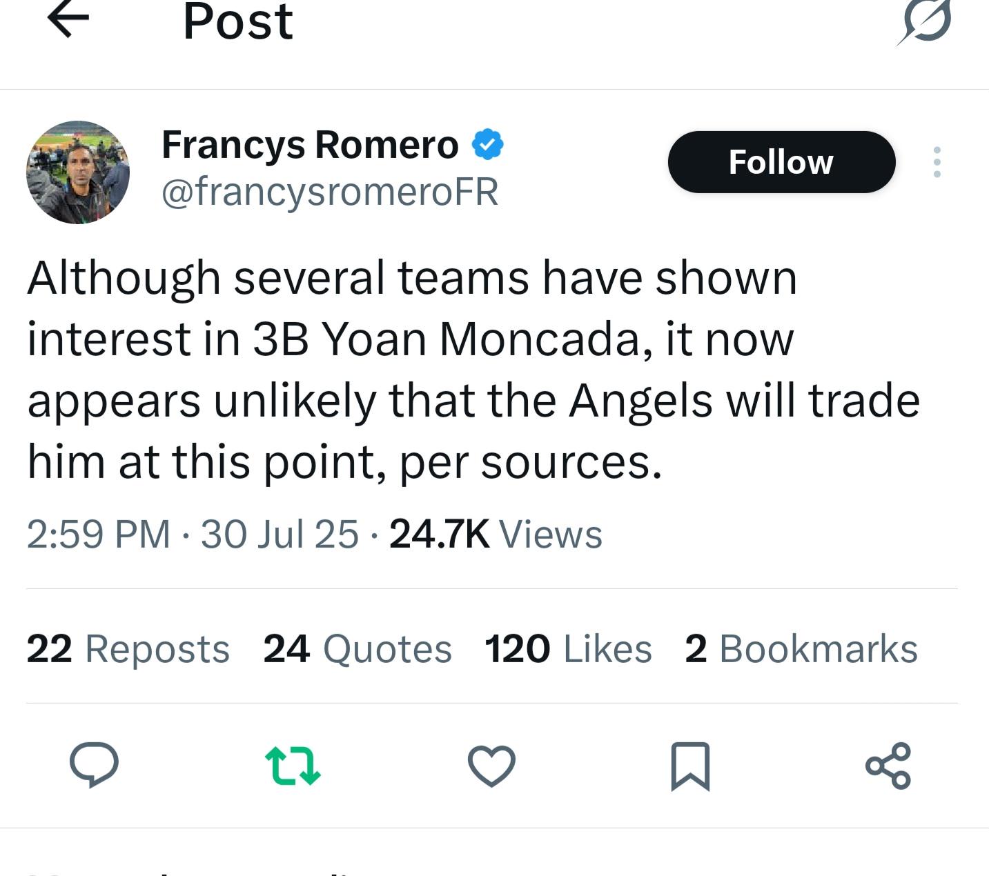 Looks like the Angels aren’t trading Moncada.