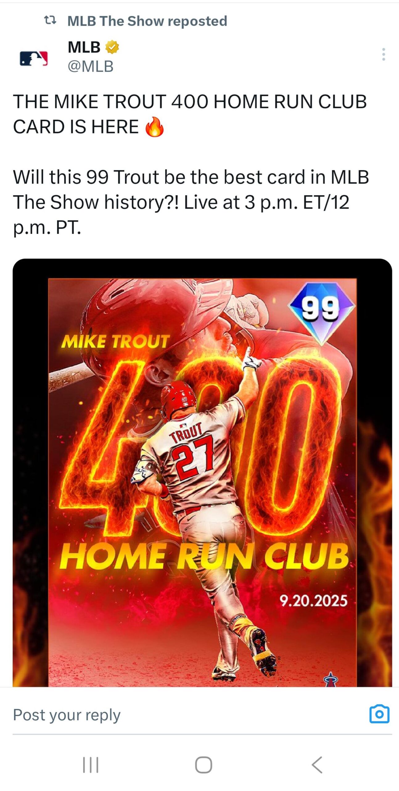 Mlb the show Mike Trout 99 card art!