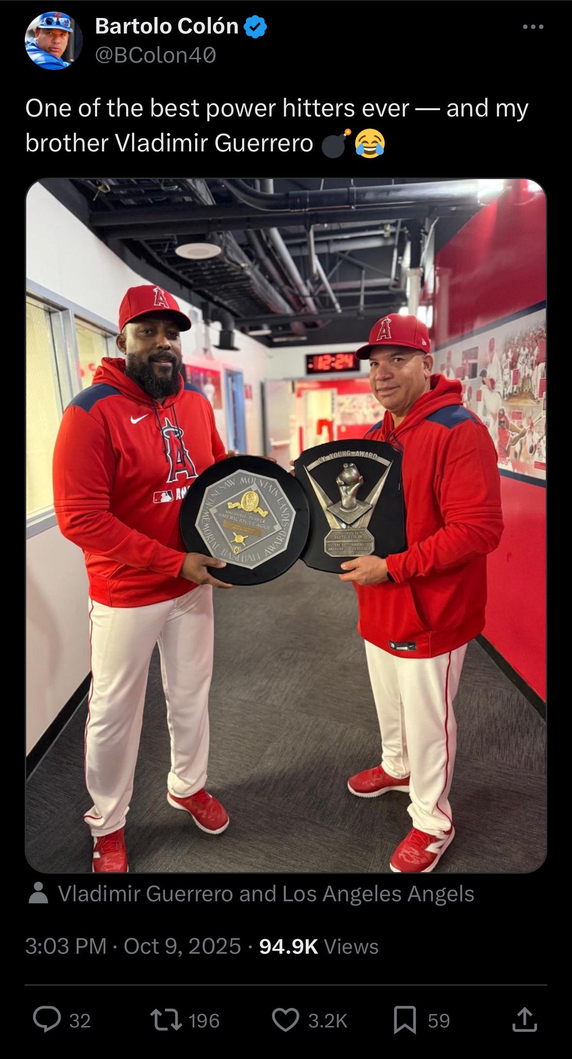 [Bartolo Colon] One of the best power hitters ever – and my brother Vladimir Guerrero 💣😂