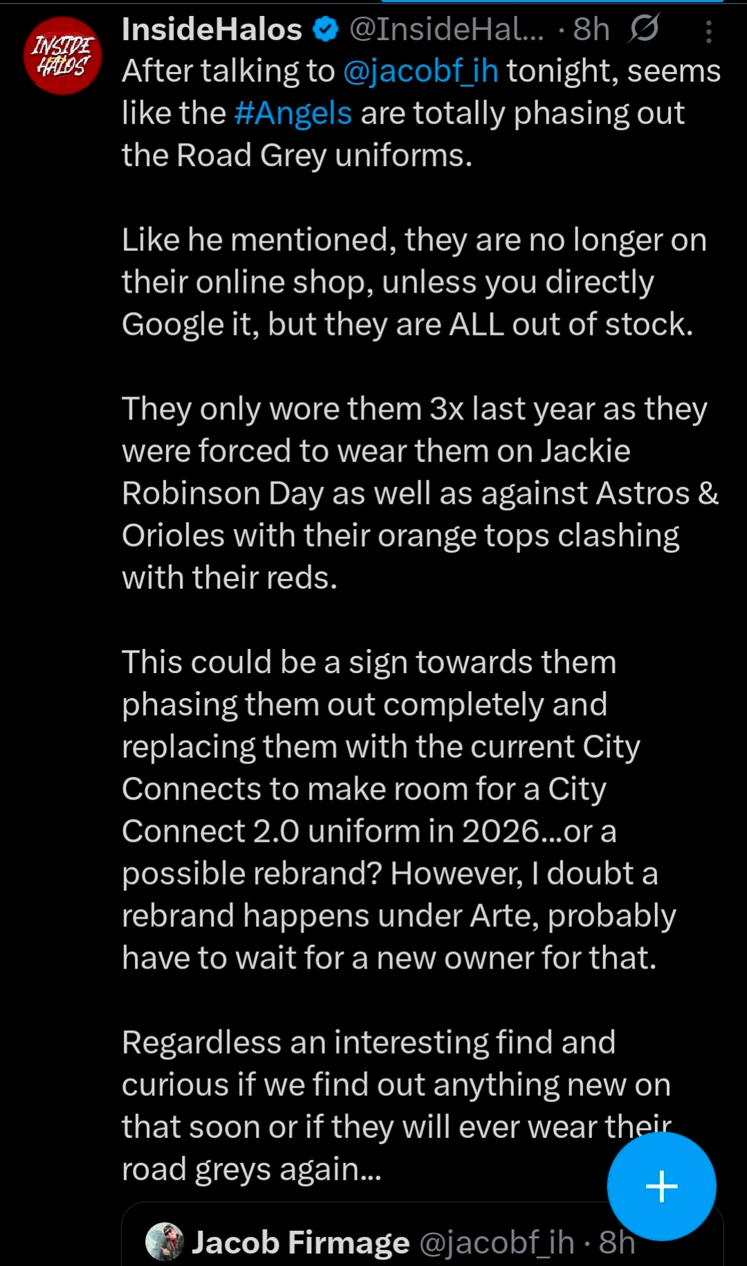 The Angels appear to be phasing out their gray uniforms completely, in order to keep the current CCs, while also bringing in new CCs for 2026.