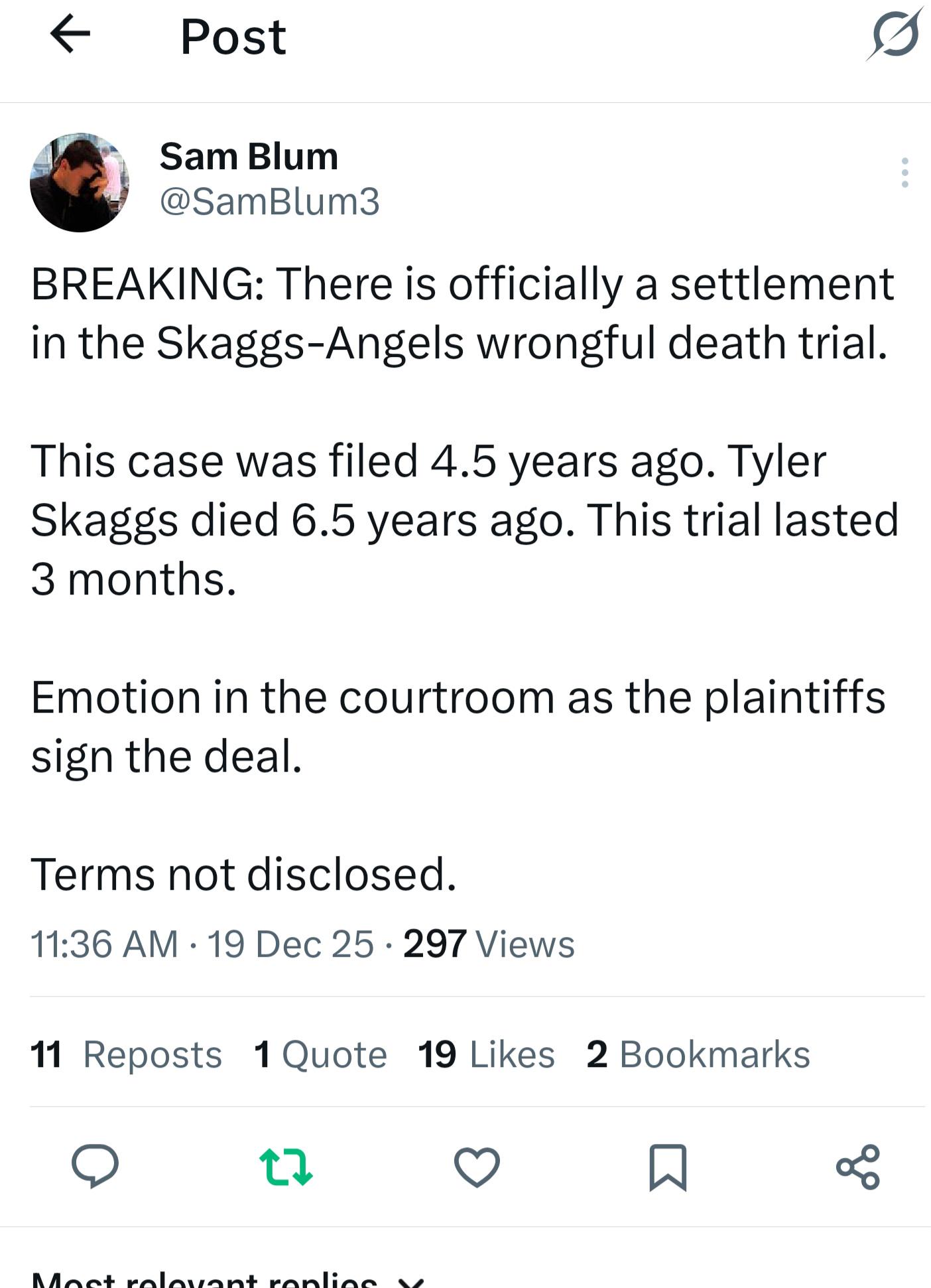Halos and Skaggs family reach a settlement