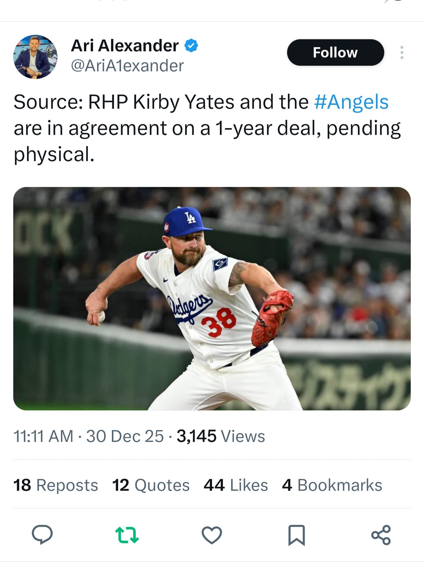 Angels sign Kirby Yates