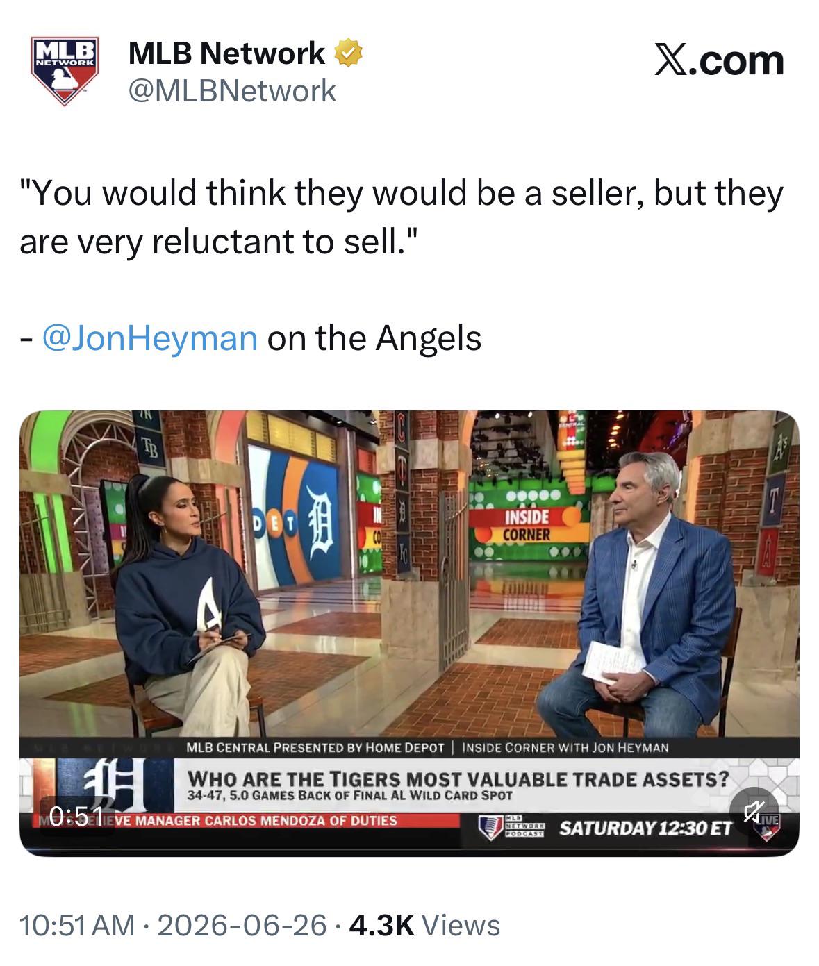 [MLB Network] “You would think they would be a seller, but they are very reluctant to sell.” – Jon Heyman on the Angels
